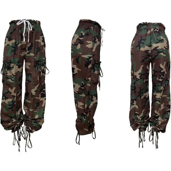 Women's Baggy Cargo Jogger Jeans Denim High Waisted Wide Leg Casual - Picture 6 of 6